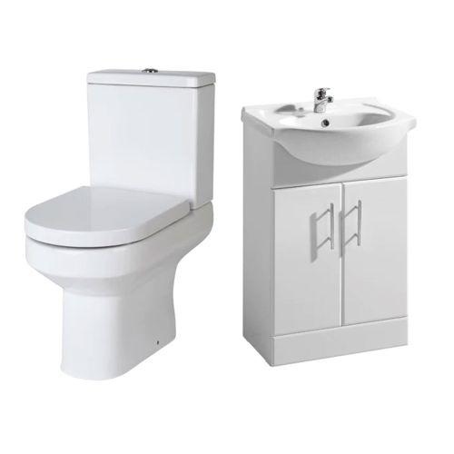 550 Vanity Unit, C/C Toilet with Soft Close Seat and Mono Basin Mixer with Waste
