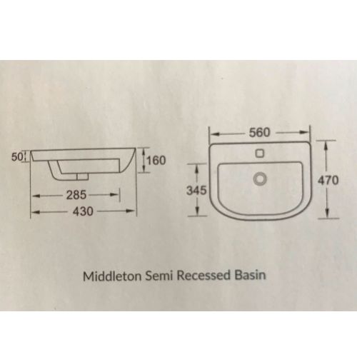 Middleton 560mm Semi Recess Basin