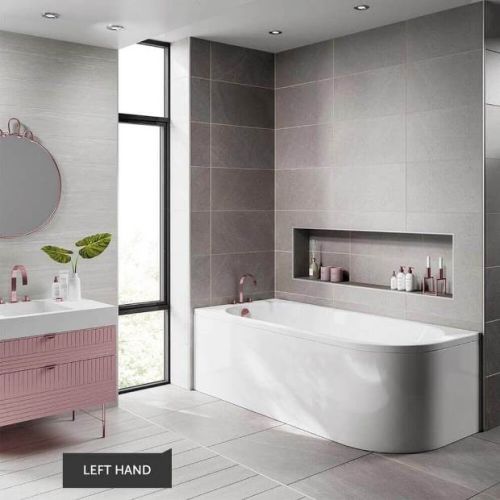 J Shape Shower Bath With One Piece Curved Panel Left Hand
