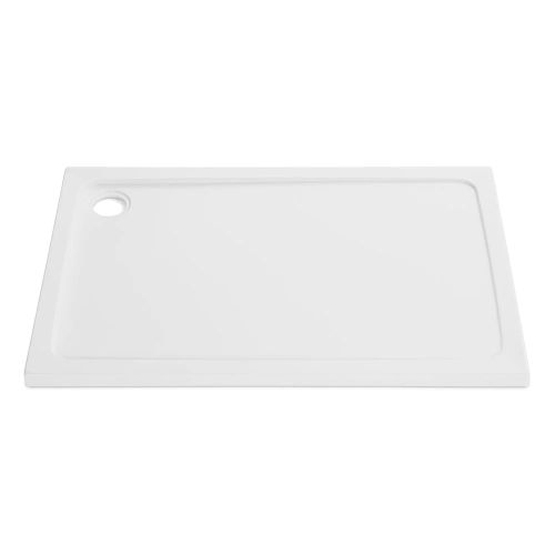 Stone Resin 45mm Low Profile Rectangle Shower Trays with Black or Chrome Fast Flow Waste